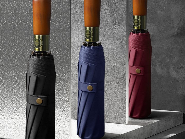 10-Rib Automatic Umbrella with Antique Bronze Wood Handle