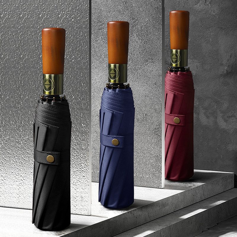 10-Rib Automatic Umbrella with Antique Bronze Wood Handle