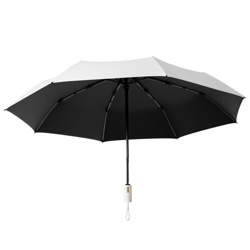 8-Rib Automatic Folding Business Sun Umbrella with Gold Bar Handle and Black UV Coating