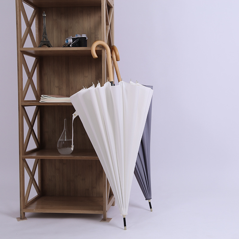 16-Rib Long Handle Umbrella with Wood Grip