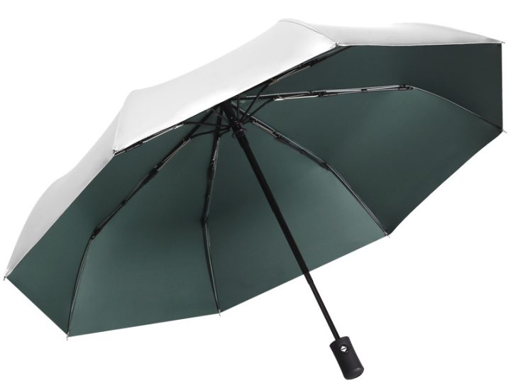 8-Rib Silver-Coated Folding Sun Umbrella, Green