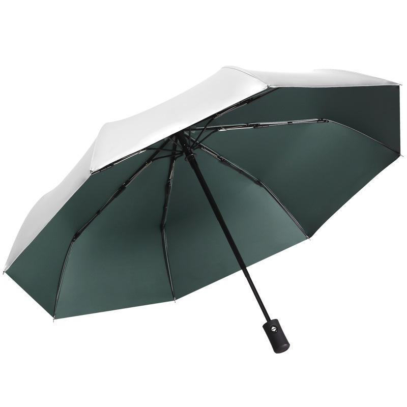 8-Rib Silver-Coated Folding Sun Umbrella, Green
