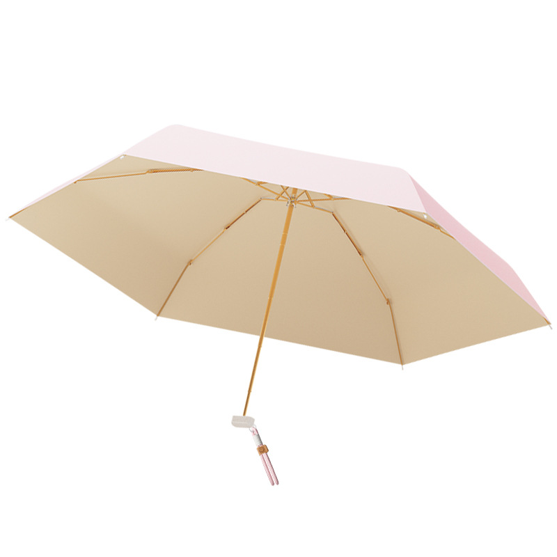 5-Fold 6-Rib Retro Mini Sun Umbrella with Portable Carry Handle