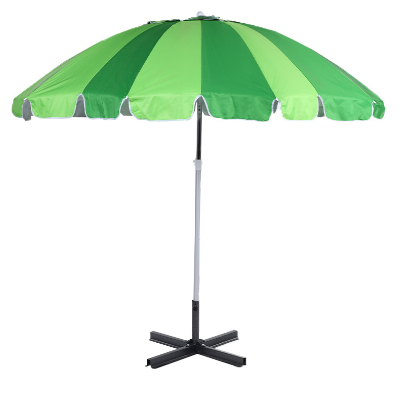 Green 2.4m custom garden and beach umbrella with silver-coated patchwork canopy and cross base