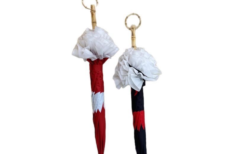 New Long Handle Polka Dot Umbrella with Bamboo Handle and Lace Edge