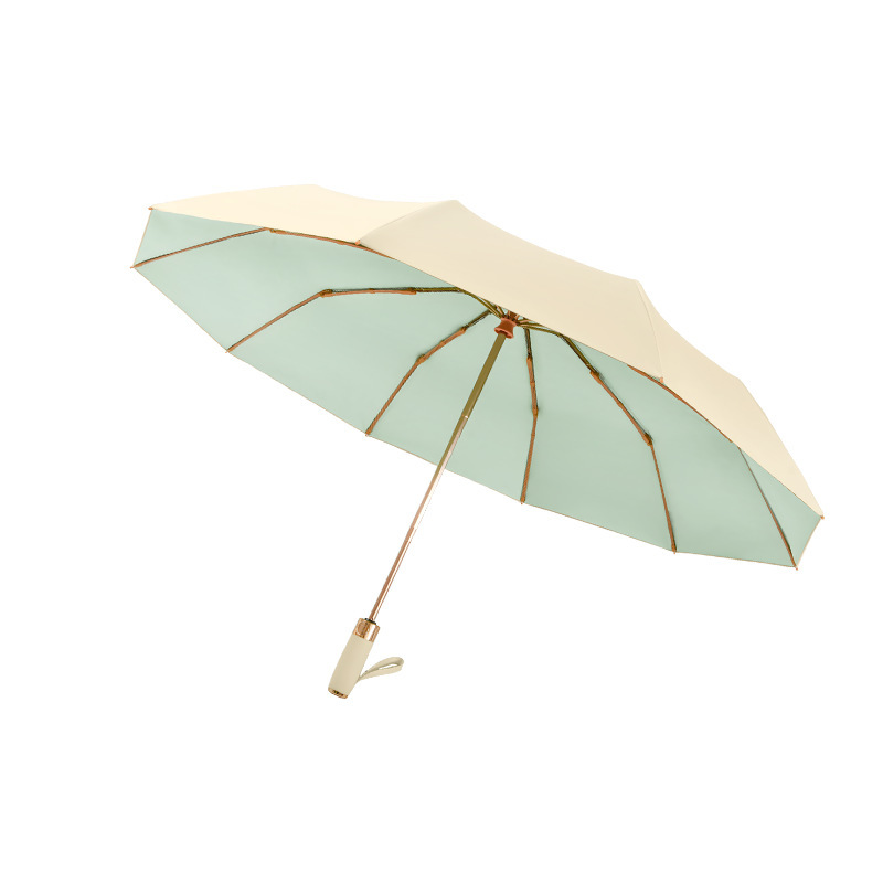 10-Rib Automatic Folding Business Umbrella with 3+3 Golden Frame and Color Coating