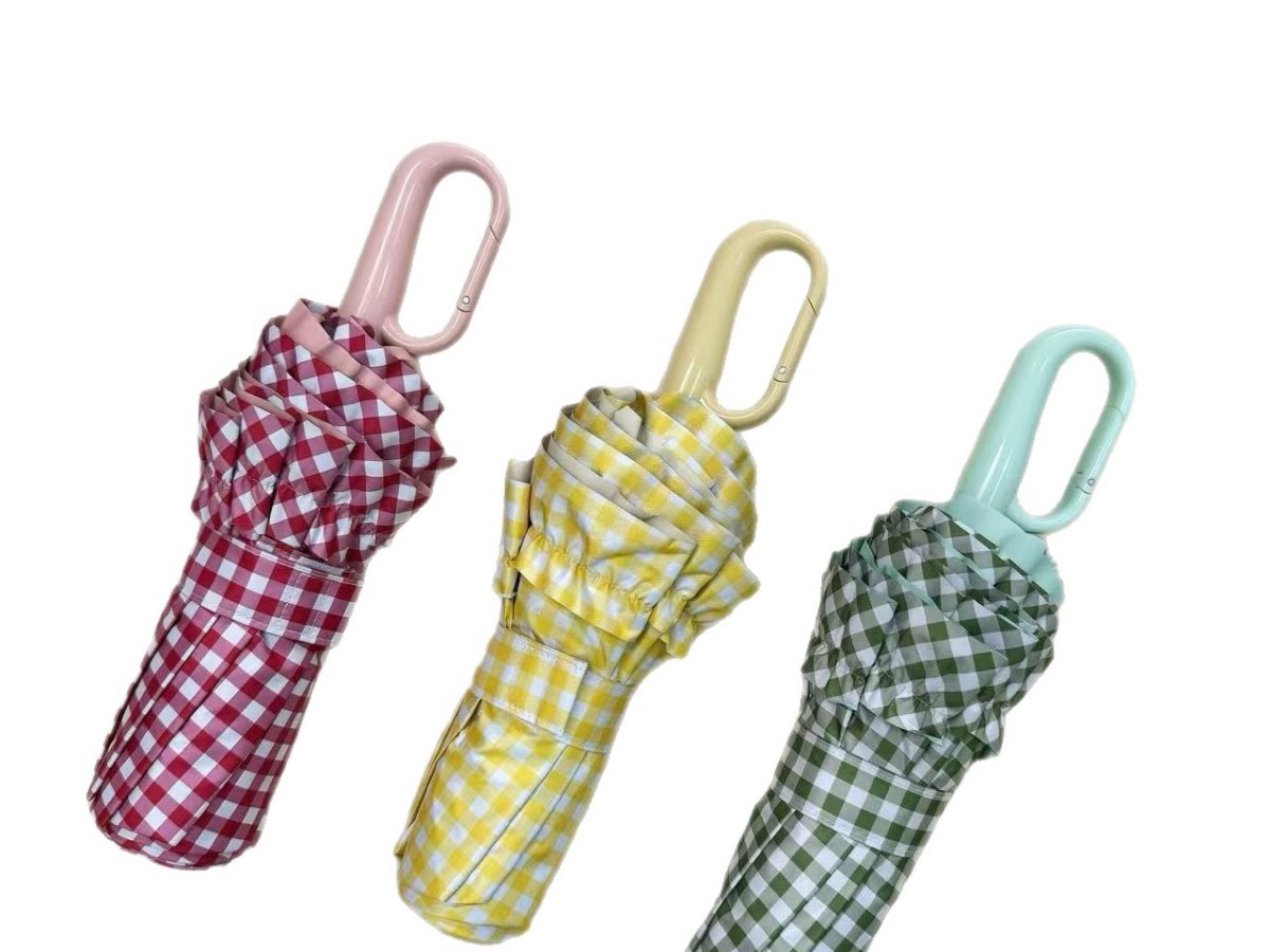 Wholesale 8-Rib Plaid Lace Folding Umbrella with Ring Handle – 4 Colors