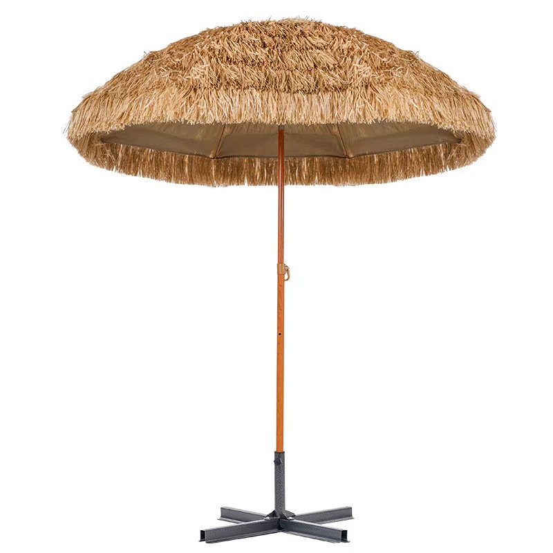 Wholesale Artificial Straw Garden Beach Umbrella with Iron Frame and Square Canopy