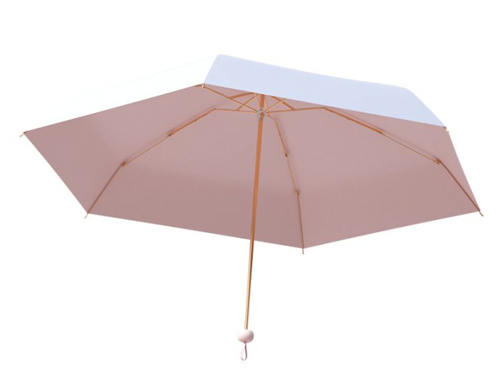 Wholesale 6-Rib Five-Fold Cartoon Sun Umbrella with Apple Handle and Gold Frame