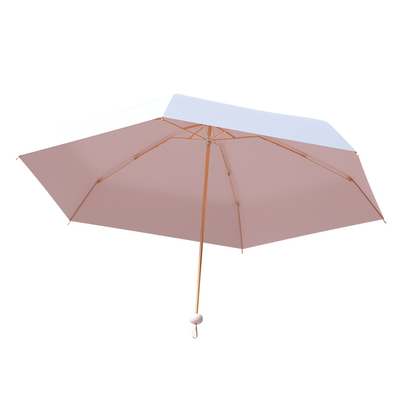Wholesale 6-Rib Five-Fold Cartoon Sun Umbrella with Apple Handle and Gold Frame