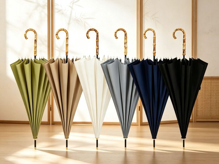 Wholesale 16-Rib Long Handle Umbrella with Real Bamboo Handle and Fiberglass Frame