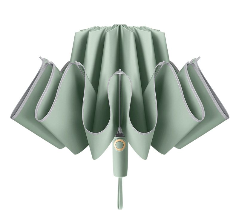 Navy, pink, green, and beige 10-rib fully automatic business folding umbrellas with black UV coating and compact straps