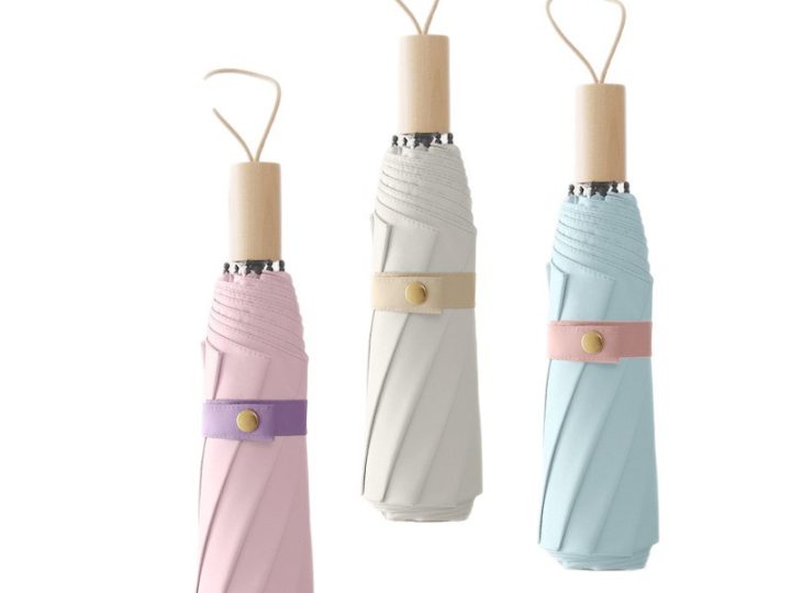 Wholesale 8-Rib Retro Folding Umbrella with Small Wooden Handle and Color Coating