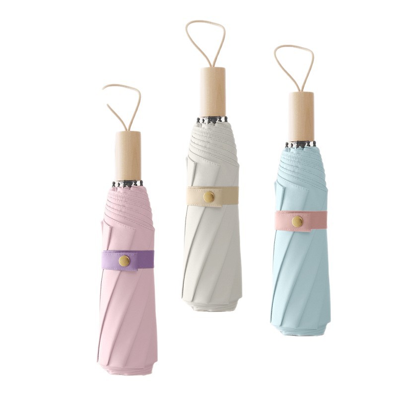 Wholesale 8-Rib Retro Folding Umbrella with Small Wooden Handle and Color Coating