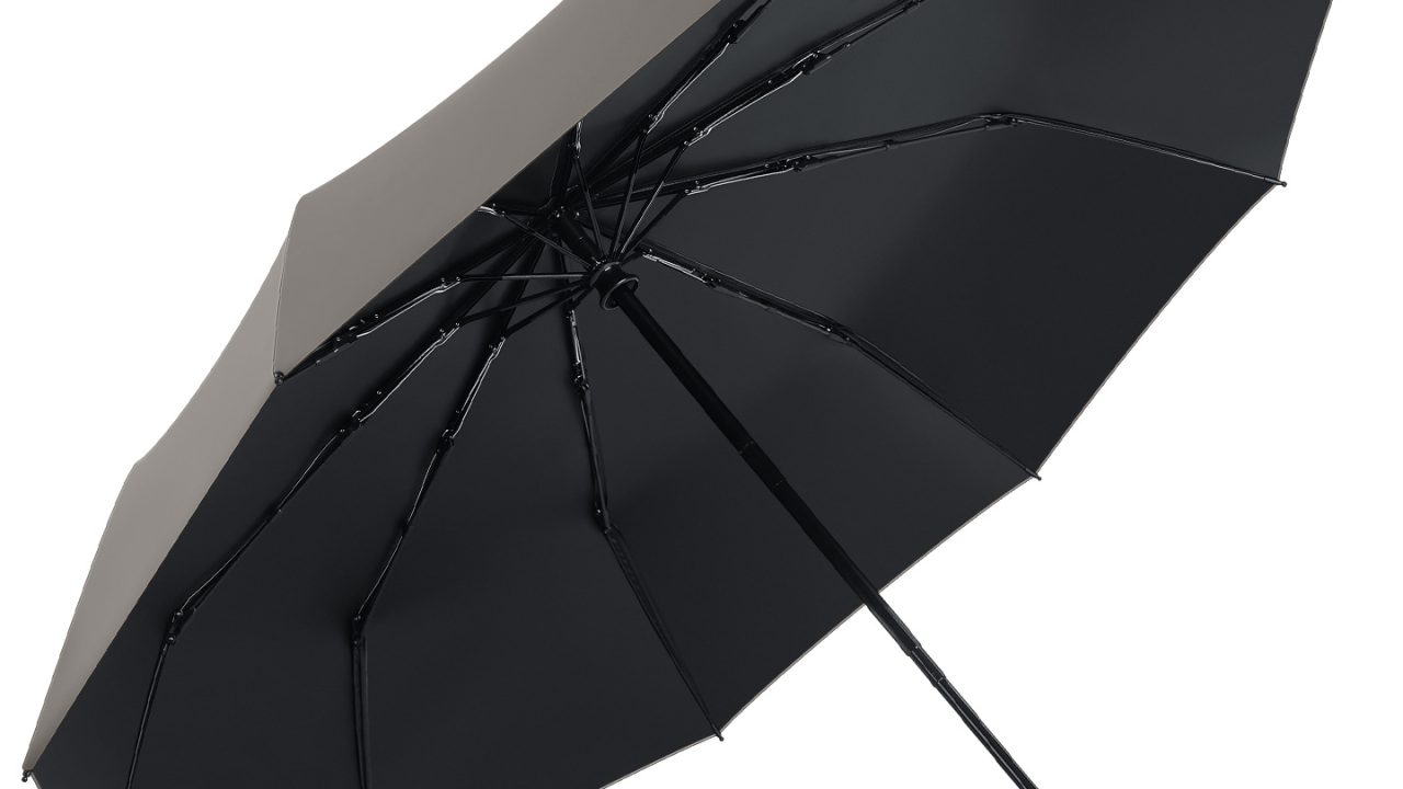 Truffle grey 23 inch 10-rib folding business umbrella with black UPF 50+ coating