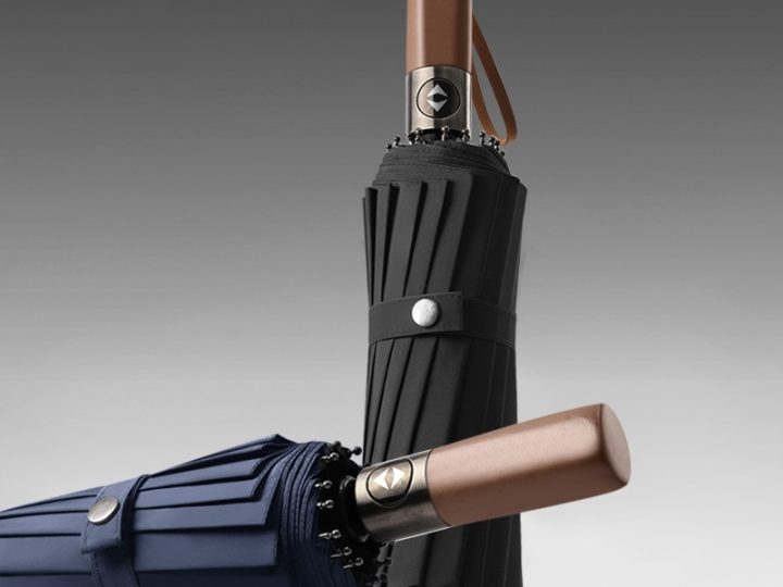 Wholesale 16-Rib Automatic Folding Umbrella with Wood Handle and UPF 50+