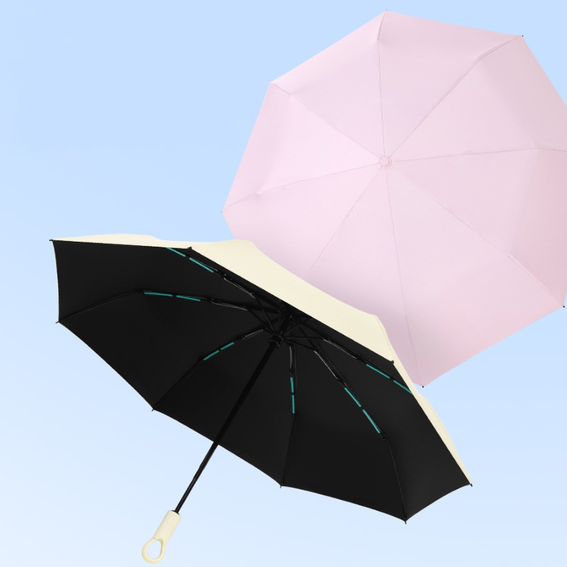 Wholesale 8-Rib Automatic Black UV Folding Umbrella with Lock Handle