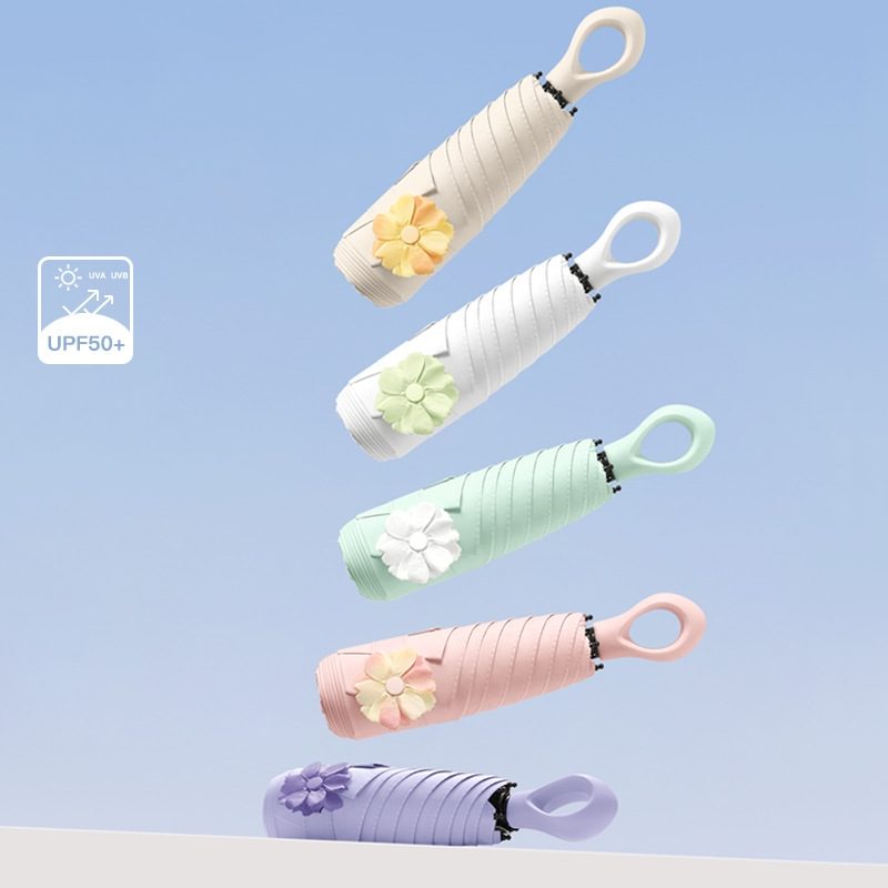 Wholesale 6-Rib 5-Fold Flower Handle Pocket Umbrella